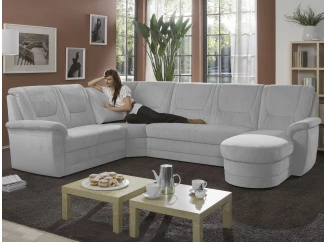 Sedací souprava Relaxness, tvar U, světle šedá látka, s funkcemi