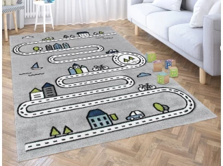 Dětský koberec Indigo Kids 120x170 cm, silnice města, šedý