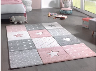 Dětský koberec Diamond Kids 120x170 cm, růžový, hvězdy a srdce
