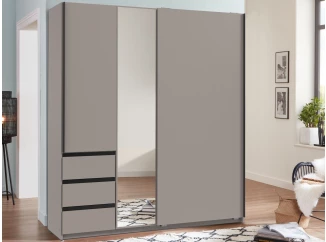 Šatní skříň se zrcadlem Heide, 168 cm, šedá sahara