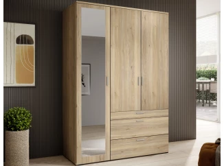 Šatní skříň se zrcadlem Vesala, 135 cm, dub mauvella