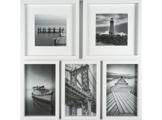 Multirám pro 5 ks foto 15x24 cm + 14x14 cm, bílé dřevo