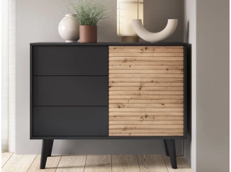 Skříňka se zásuvkami Willow, černá/dub artisan