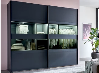 Šatní skříň Easy Plus, šířka 180 cm/extra výška 236 cm, grafit/sklo