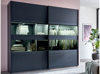 Šatní skříň Easy Plus, šířka 225 cm/extra výška 236 cm, grafit/sklo