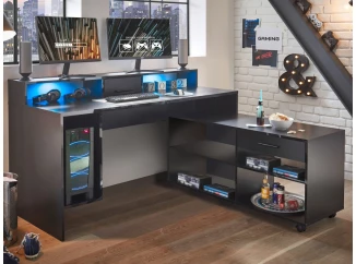 PC stůl s regálem a osvětlením Highscore 3, černý