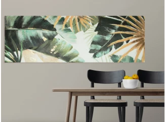Ručně malovaný obraz Tropické listy, 120x40 cm