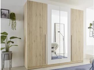 Šatní skříň se zrcadlem Cano, 228 cm, dub san remo/bílá