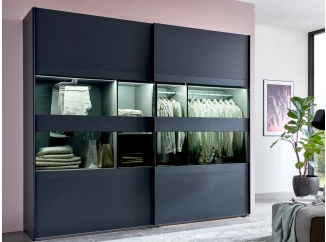 Šatní skříň Easy Plus, šířka 225 cm/výška 208 cm, grafit/sklo