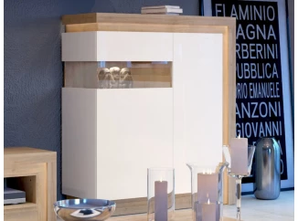 Skříňka s prosklením Lyon, dub riviera/bílá lesk, s osvětlením, levá