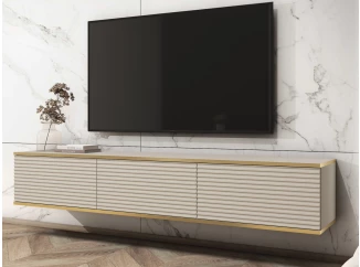 Závěsná TV skříňka Orfeo, 175 cm, béžová struktura/zlatá