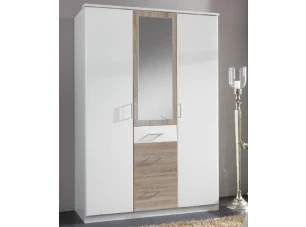 Šatní skříň se zrcadlem Click, 135 cm, bílá/dub sonoma