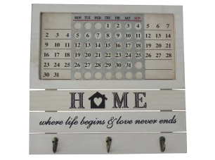Nástěnný věšák s kalendářem Home, dřevěný