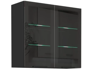 Horní prosklená kuchyňská skříňka Monza, 80 cm, černá