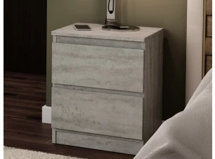 Skříňka/noční stolek Carlos 40 cm, šedý beton, 2 zásuvky