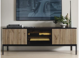TV skříňka Sento, černá/dub wotan, s osvětlením
