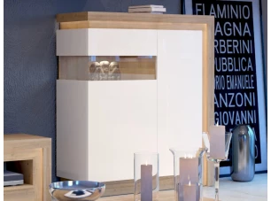 Skříňka s prosklením Lyon, dub riviera/bílá lesk, s osvětlením, levá