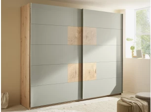 Šatní skříň Simada 270 cm, dub artisan/šalvějově zelená